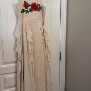Joyfolie White Dress with Red and Green Embroidery